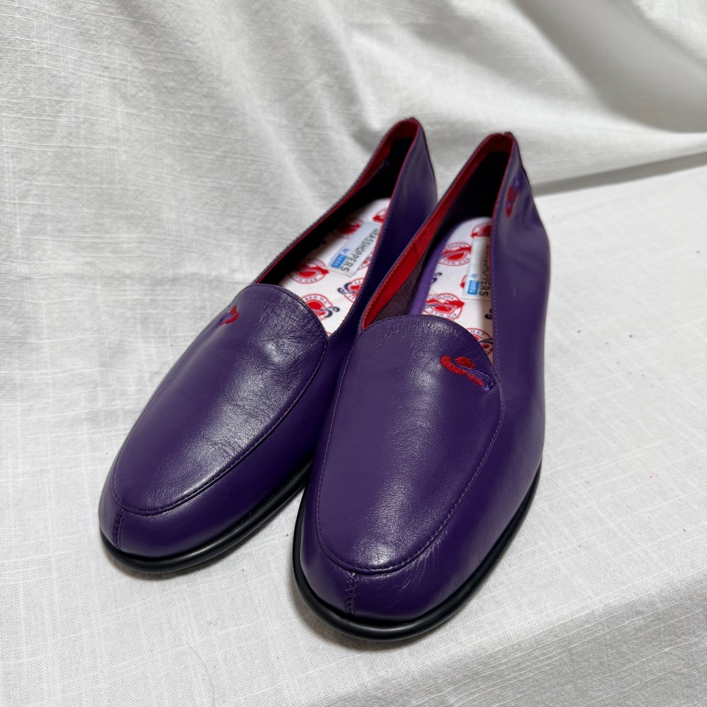 Grasshoppers Loafers 7.5M Purple Leather Red Hat Society Flats Ex Cond